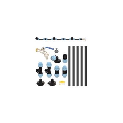 Kit de raccordement IBC S60 x 6 – Robinet en laiton 3/4' – Tuyau PE 25mm – Capacité 3000L pour 3 réservoirs – Pression max 12,5 bar