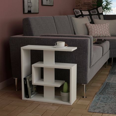 Mesa de Centro Rumbia, Revistero Multiusos, Forma Rectangular, Tablero de Madera Melaminada, 55x20x57h cm Blanco (1/3)