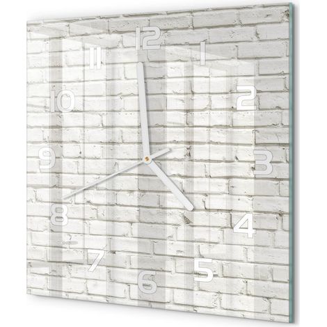 Horloge Murale Carrée Décoration Cuisine en Verre Trempé Silencieuse Moderne Mur de briques 30x30 cm (1/5)