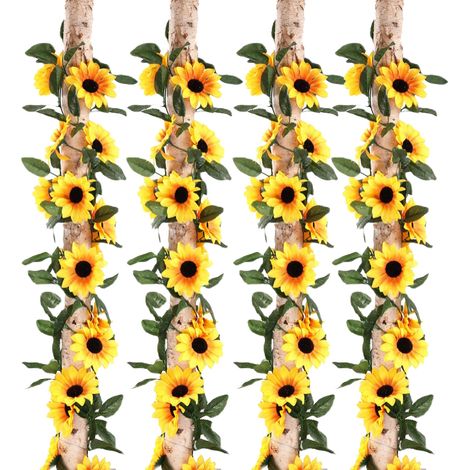 Rotin décoratif de tournesol simulé 4 pièces, rotin de fleur de tournesol artificiel 2.3 mètres 10 fleurs (1/5)