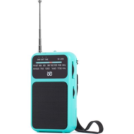 (Bleu) Radio transistor de poche, chargement USB-C, avec prise casque, livrée avec clip et cordon. (1/5)