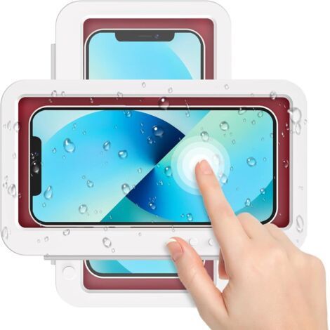 Supporto per telefono impermeabile da doccia, protezione antiappannamento per touchscreen, supporto a parete per specchio della doccia, compatibile con telefoni cellulari da 4,7 a 6,8 pollici. (1/5)