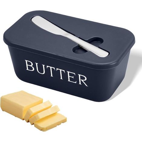 Beurrier avec couvercle et couteau - Parfait pour le plan de travail - Contenant hermétique pour beurre - Adapté au réfrigérateur ou à la cuisine - Beurrier à couvercle épais - Idéal pour cuisine mais (1/4)