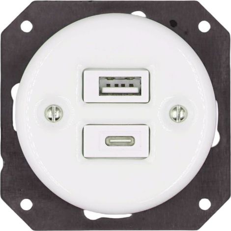 Prise USB encastrée, porcelaine blanche, type A + type C, 2,4 A, 12 W