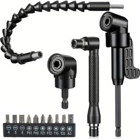 5 pièces connecteur d'angle noir 105 L forme 90 degrés tournevis électrique 360 axe souple universel douille clé à chocs