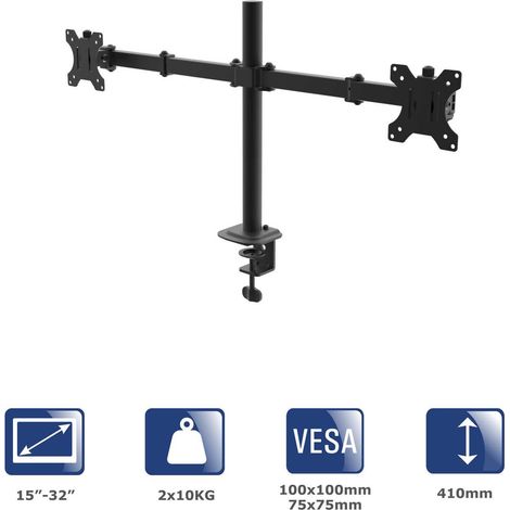 Soporte de escritorio para dos monitores Akyga AK-MB-02, brazos de 2x10 kg, VESA 75x75 mm / 100x100 mm, 15-32". (1/3)
