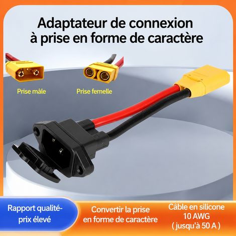 Câble adaptateur de charge XT90 mâle vers prise 3 broches 10AWG 10 cm réf 9653 15 g – Livraison gratuite (1/5)