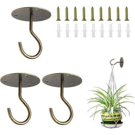 Lot de 3 crochets de plafond pour suspendre des plantes, support mural en métal S avec vis et chevilles pour suspendre des paniers de plantes (1/5)