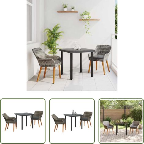 Gartentisch - Garten Essgruppe mit Kissen 3 pcs Grau Poly-Rattan (1/5)