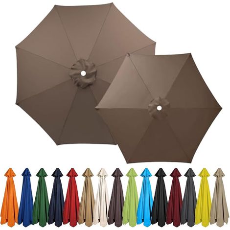 2m-4m Housse de Rechange Parasol de Jardin Exterieur, 6 Baleines 8 Baleines - Toile en Tissu - Auvent de Remplacement - pour Terrasse Piscine Plage Marché Balcon(Khaki,11FT(3.3m) 8-Ribs) (1/5)
