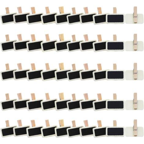 QORVA-50 Pièces Mini Tableau Noir, Mini Ardoise Rectangle Tableau Noir avec Pince, pour Mémo Fête, Étiquette, Bar, l'étiquetage, Le Mariage