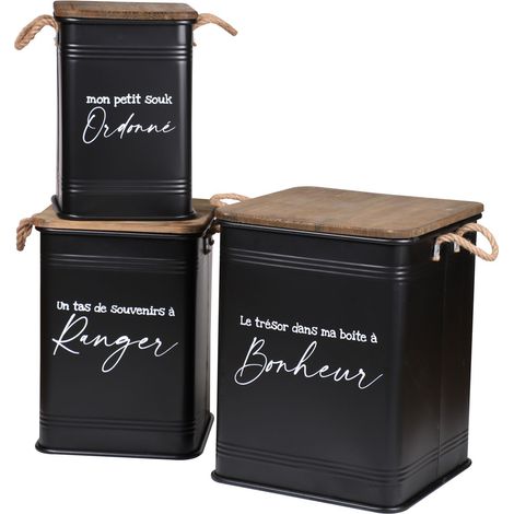Ensemble de 3 caisses de rangement en métal avec couvercle DOCK (1/4)