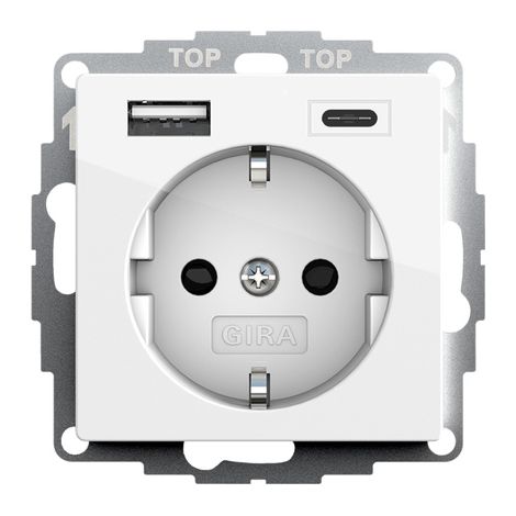 Gira SCHUKO SP USB-Tensión alim. 2 veces Tipo A/C System 55 Blanco puro [245903], 2459 03