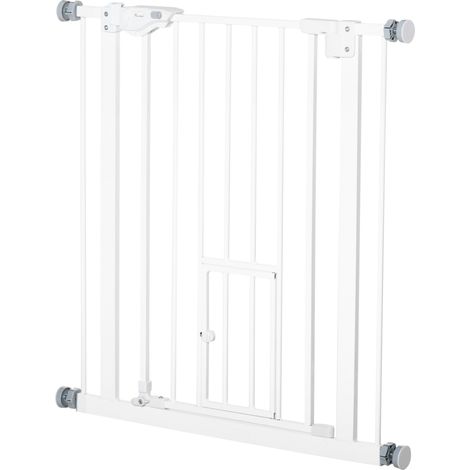 Barrière de Sécurité Extensible avec Portillon Double Blocage Auto 74-80x76.2 cm Blanc