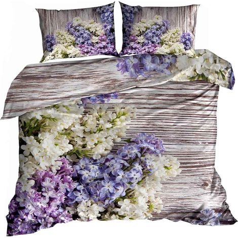 Biancheria da letto in raso di cotone 3D 160x200cm FIORE LILLA (1/3)
