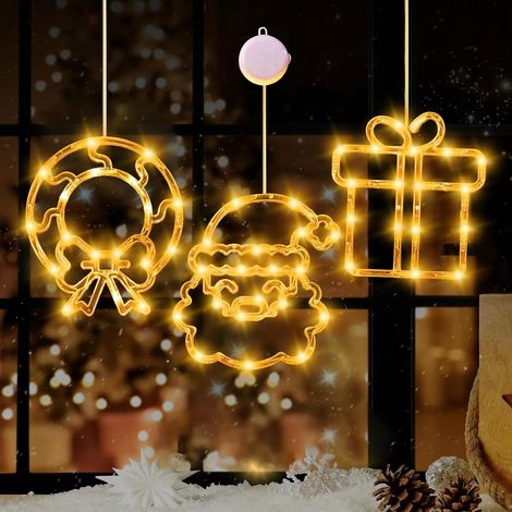 Lumière de Fenêtre à Ventouse LED,3 Pièces Lumières de Ventouse de Noël,Lumières de Fenêtre de Noël,Deco Vitre de Noels,pour Intérieur (1/5)