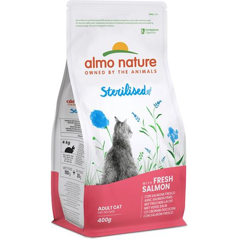 Almo Holistic Aiuto Gatto, Crocchette 400gr - Sterilizzato, Salmone e Riso