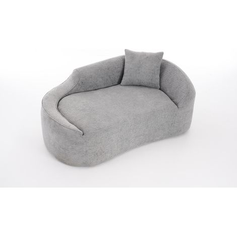 Gebogene Chaiselongue für Innen aus hellgrauem Chenille, 2-Sitzer-Sofa mit 1 Kissen, MODENUIT (1/4)