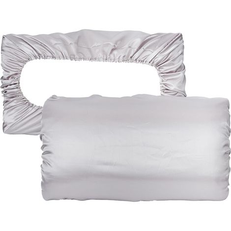2 taie d'oreiller en Satin Gris, Housse de Taie d'oreiller en Satin à Bande Élastique, Taie d'oreiller en Satin Rafraîchissant sans Fermeture Éclair pour Voyage (1/5)