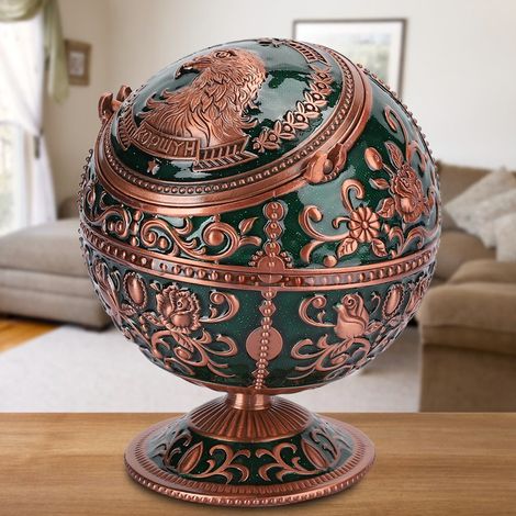 Globe en métal Green Eagle rétro créatif avec couvercle, cendrier décoratif, objet de collection, cadeau artisanal (1/5)