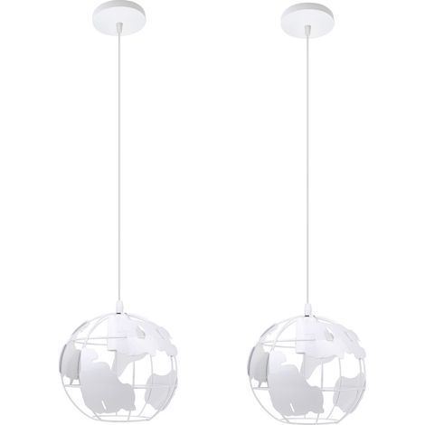 2PCS Lampe À Suspension Rétro Vintage En Métal Blanc Plafonnier Industriel Créatif Pour Chambre À Coucher, Café Et Bar