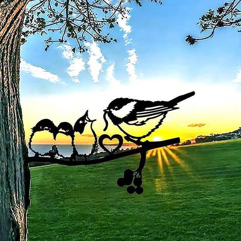 silhouette D'une Mre Oiseau Et D'un Bb Oiseau Ornements De Jardin En Mtal Pour Cltures, Dcorations D'extrieur Et De Maison, Dcoration De Jardin, S (1/5)