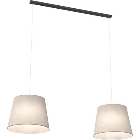 Lampadario A 2 Luci Epoca Con Paralumi In Tessuto Beige