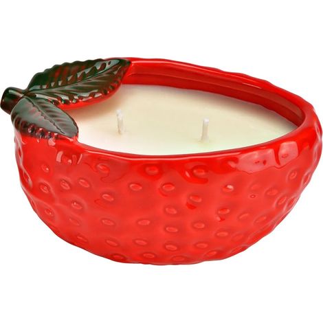 Photophore fraise en céramique avec bougie parfumée (1/3)