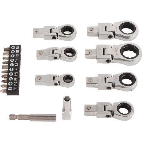 Set mit 20 austauschbaren Ratschenschlüsseln mit um 180° drehbarem, flexiblem Kopf und Schraubendreherbits (1/5)
