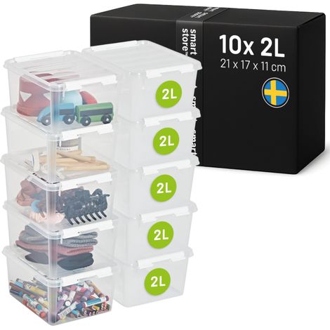 10x Boîte de Rangement Plastique avec Couvercle Classic 2L (21x17x11cm)  Empilable et de Qualité Alimentaire  Boîte Plastique avec Couvercle (1/5)