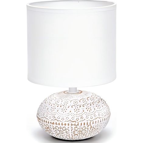 Lampe Déco Céramique Blanche Vieillie Motif Dentelle - Douille E14 - Ambiance Chaleureuse Déco Maison (1/3)