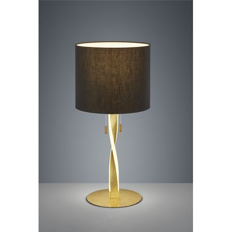 Lámpara de sobremesa Nandor con pantalla negra y hoja de oro varilla helicoidal iluminada LED con interruptores separados h.62cm Modern (1/2)