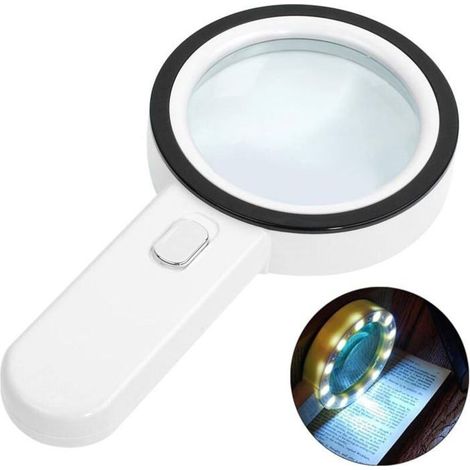 HOXILEELEOLoupe informato la Lettura, la lente d'Ingrandimento 30X con 12 LED, Lente di vetro a Mano, una Lente di ingrandimento Eclairante per la Lettura, Gioielli, (1/5)