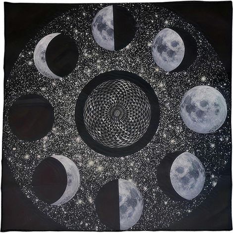 Nappe de table à motifs de cartes de tarot, nappe d'autel, nappe à motifs de phases de la lune, nappe d'astrologie, nappe de divination, tapisserie murale 50x50cm (1/5)