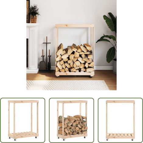 vidaXL Bûches - Porte-bûches avec roulettes 76,5x40x108 cm bois massif de pin (1/5)