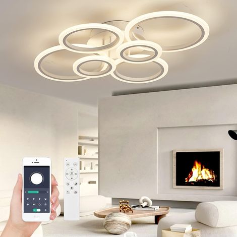 Moderne Led Plafonnier Φ80cm Blanc, Fonction Mémoire, Télécommande 2700k-7000k, Géométrique Circulaire Design Pour Chambre Salle De Bain Étude Cuisine [Classe Énergétique F] (1/5)