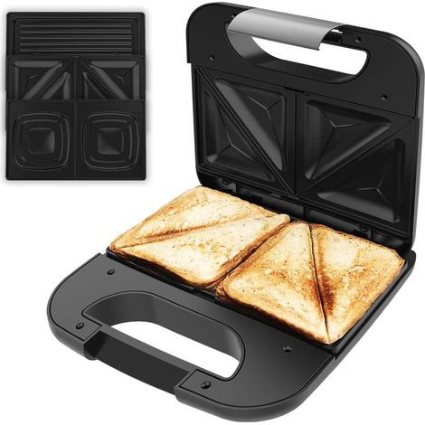 Grille-sandwich Rock'nToast Combo. 800 W, 2 Sandwiches avec Finitions en Acier Inoxydable, 3 Plaques Interchangeables avec Revêtement Antiadhésif, Sans PFOA, Poignée à Toucher Froid (1/5)