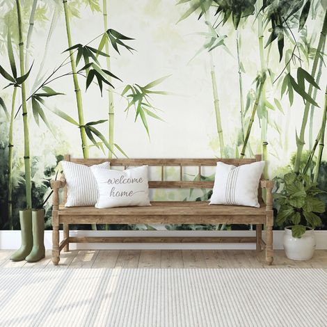 Vlies Fototapete Bambus 200x140 cm, Tapeten, für Wohn und Schlafzimmer, Vliestapete Wandtapete Tapete 3D Effekt- inkl. Kleister - Tropisch Botanisch grün Natur, WallArena (1/4)