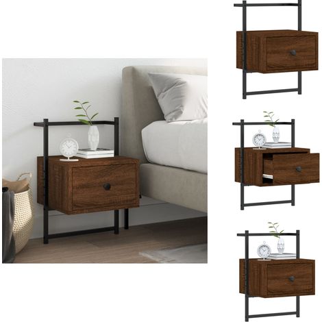 Table de chevet murale chêne brun 35x30x51 cm bois d'ingénierie - Table De Chevet Murale - Meuble De Chambre - Rangement Mural - Table D'appoint - Design Moderne (1/5)