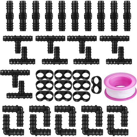 41 Pièces Raccord d'Irrigation 16mm pour Tubes, 10 Tés, 10 Couplages, 10 Coudes et 10 Bouchons d'Extrémité Connecteurs Barbelés pour Systèmes d'Arrosage Goutte-à-Goutte (1/2 Pouce) (1/5)