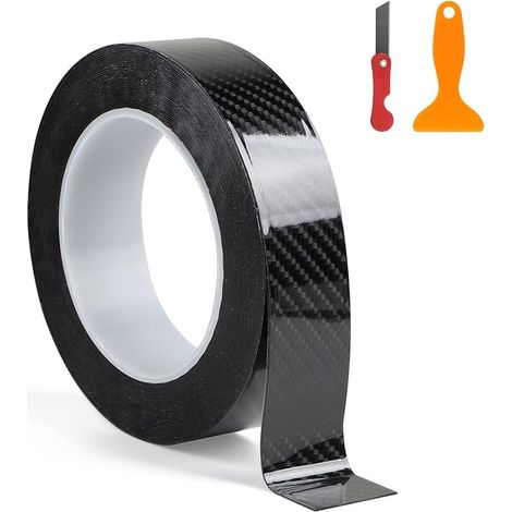 5D-Hochglanz-Autofolie in Carbonfaser-Optik, schwarz, 3 cm × 10 m, selbstklebende Streifen für Autotürschweller, Stoßstange, Kofferraum, Fahrrad, Motorrad, Möbel (1/5)