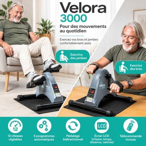 Pédalier Électrique - CELLUSTOP - Velora 3000 - 12 Vitesses - 5 Programmes - Tapis Antidérapant