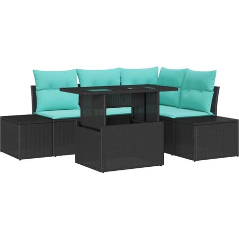 Garden Sofa Set 6 pcs 4-Seater Black and Blue Poly Rattan vidaXL (1/5)
