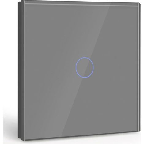 Interrupteur tactile monocommande à 1 position, interrupteur à lumière blanche avec affichage LED, - aucun fil neutre requis, gris (1/5)
