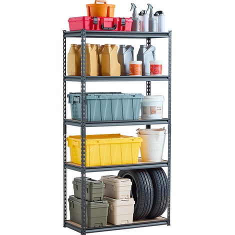 VEVOR Estantes de Almacenamiento de 5 Niveles de 406 x 914 x 1813 mm Capacidad de Carga Total de 907 kg, Estantes de Metal y MDF Ajustables para Garaje, Cocina, Almacen, Sótano, Trastero, Negro
