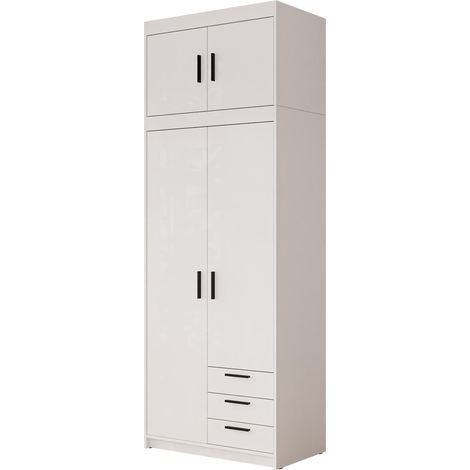 Armario Novduni 113, Blanco, 246x90x53cm, Puertas de armario: Con bisagras, Número de estantes: 4 (1/4)