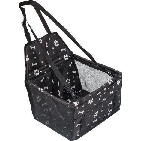 Panier Voiture Chien Portable avec Laisse de Sécurité et Support en PVC, Siège Auto pour Chien Anti-Pliage, pour Petits Animaux de Compagnie (Noir et Blanc) (1/5)