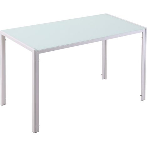 Tavolo da pranzo moderno 120 x 60 x 75 cm bianco in metallo e vetro temperato (1/5)