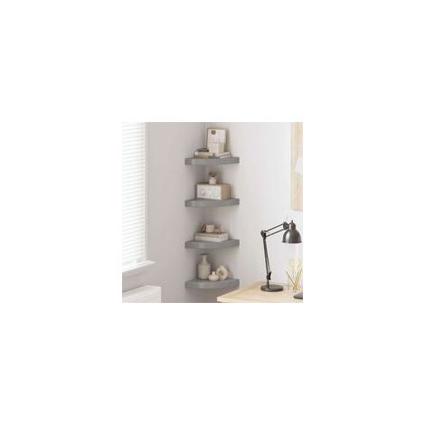 Mensole angolari sospese, set da 4, grigio lucido, 25 x 25 x 3,8 cm, MDF - Crezuo (1/4)