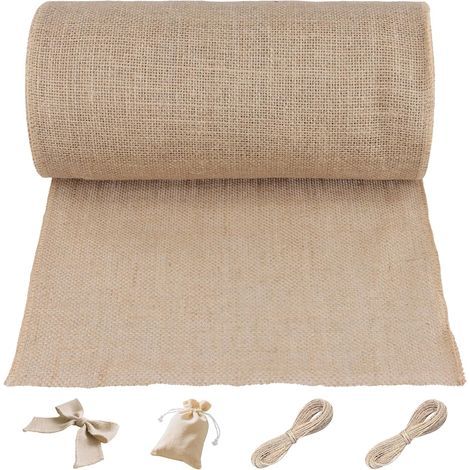 Chemin de Table Toile de Jute, pour Décoration de Mariage, Fête, Bricolage, avec Bordures Cousues, Design Rustique et Élégant, Naturel, 30 cm x 4.57 m, Rouleau Vintage Lavable (1/5)